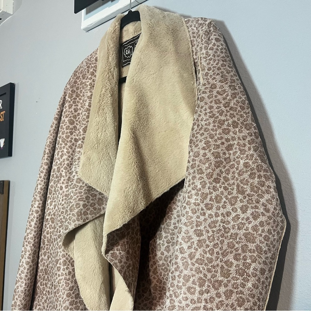 Chi by Falchi Leopard Faux Fur Lined Drapey Open Front Coat Jacket Size Medium